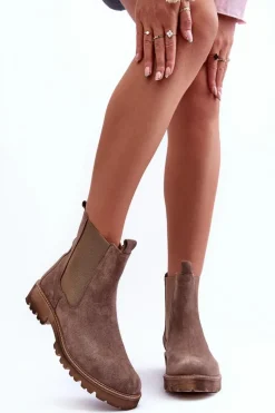 Zamszowe Botki Sztyblety Brązowe Nicole 2672