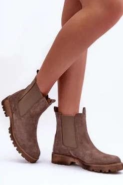 Zamszowe Botki Sztyblety Brązowe Nicole 2672