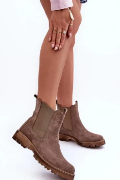 Zamszowe Botki Sztyblety Brązowe Nicole 2672
