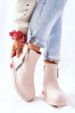 Zamszowe Botki Sztyblety Na Platformie Beżowe Nessa