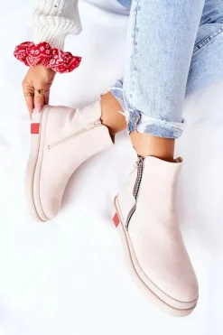 Zamszowe Botki Sztyblety Na Platformie Beżowe Nessa