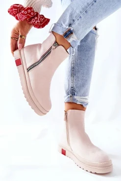 Zamszowe Botki Sztyblety Na Platformie Beżowe Nessa