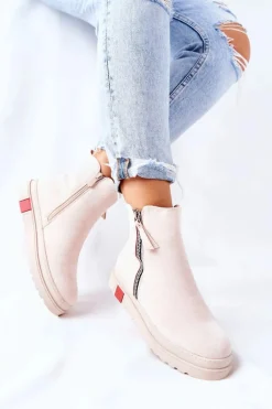 Zamszowe Botki Sztyblety Na Platformie Beżowe Nessa