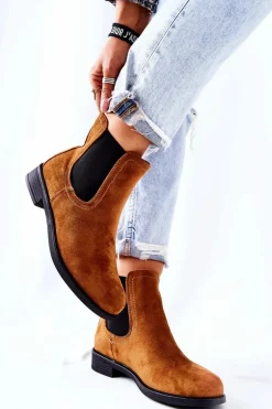 Zamszowe Botki Sztyblety Camel Astate