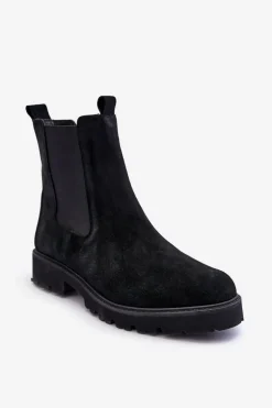 Zamszowe Botki Sztyblety Czarne Nicole 2672