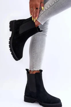 Zamszowe Botki Sztyblety Czarne Nicole 2672