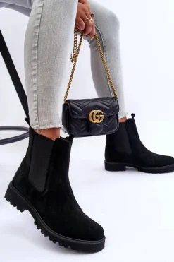 Zamszowe Botki Sztyblety Czarne Nicole 2672