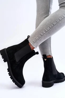Zamszowe Botki Sztyblety Czarne Nicole 2672