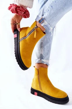 Zamszowe Botki Sztyblety Na Platformie Żółte Nessa