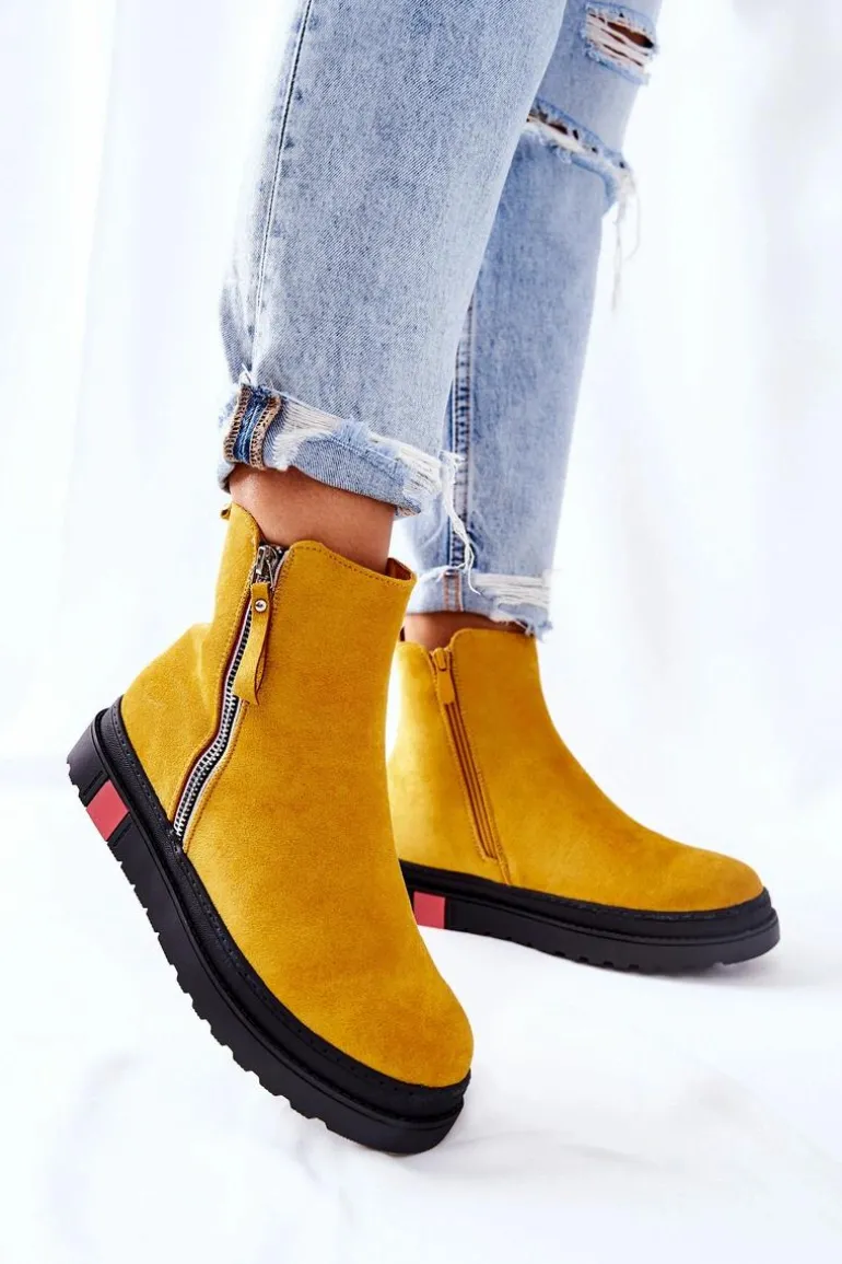 Zamszowe Botki Sztyblety Na Platformie Żółte Nessa