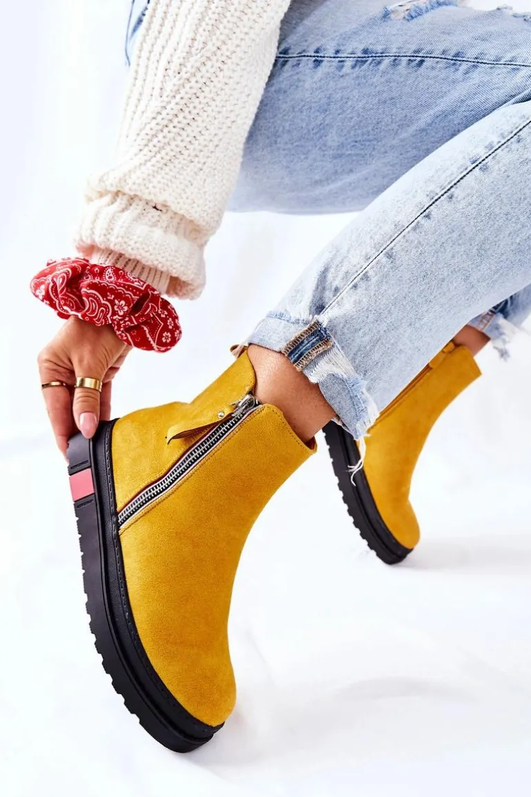 Zamszowe Botki Sztyblety Na Platformie Żółte Nessa