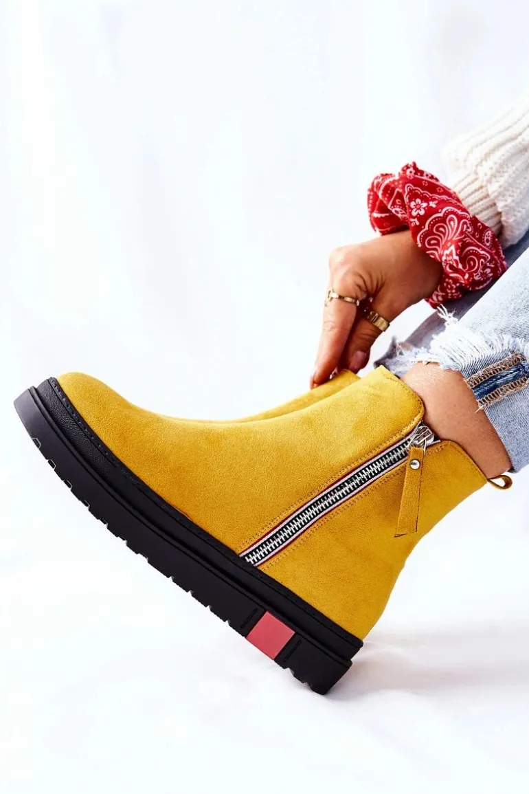 Zamszowe Botki Sztyblety Na Platformie Żółte Nessa