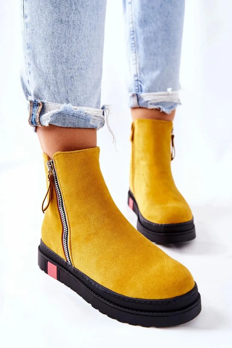 Zamszowe Botki Sztyblety Na Platformie Żółte Nessa