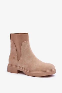 Zamszowe Botki Sztyblety Damskie Beżowe Tannaz