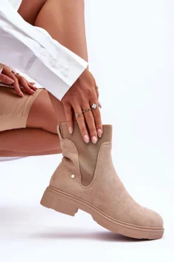 Zamszowe Botki Sztyblety Damskie Beżowe Tannaz