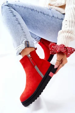 Zamszowe Botki Sztyblety Na Platformie Czerwone Nessa