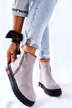 Zamszowe Botki Sztyblety Na Platformie Szare Nessa