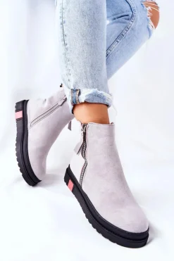 Zamszowe Botki Sztyblety Na Platformie Szare Nessa