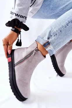 Zamszowe Botki Sztyblety Na Platformie Szare Nessa