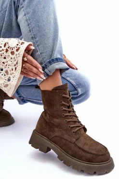 Zamszowe Botki Trapery Ocieplane Na Płaskim Obcasie Ciemnozielone Zikey