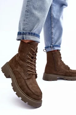 Zamszowe Botki Trapery Ocieplane Na Płaskim Obcasie Ciemnozielone Zikey