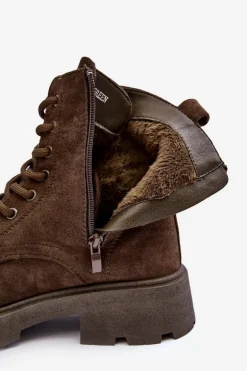 Zamszowe Botki Trapery Ocieplane Na Płaskim Obcasie Ciemnozielone Zikey