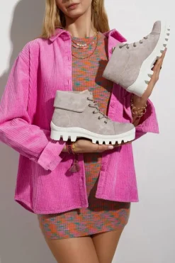 Zamszowe Botki Trapery Wiązane Jasnofioletowe Dalles