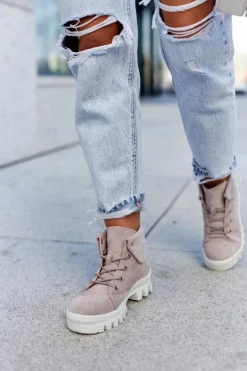 Zamszowe Botki Trapery Wiązane Jasnofioletowe Dalles