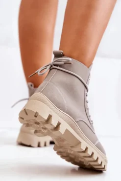 Zamszowe Botki Trapery Wiązane Szare Hurricane