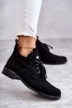 Zamszowe Botki Trzewiki Sznurowane Nicole 2781 Czarne