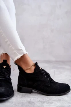 Zamszowe Botki Trzewiki Sznurowane Nicole 2781 Czarne