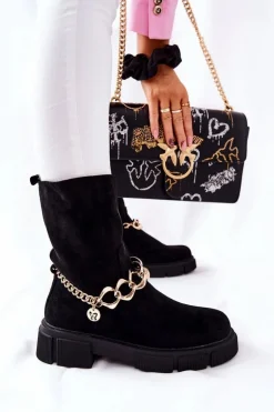 Zamszowe Botki Workery Czarne Hellio