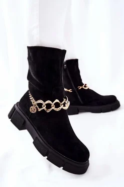 Zamszowe Botki Workery Czarne Hellio