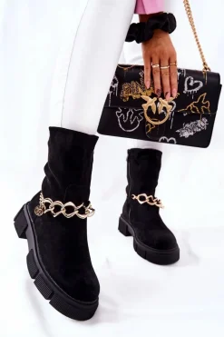 Zamszowe Botki Workery Czarne Hellio