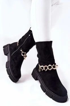 Zamszowe Botki Workery Czarne Hellio