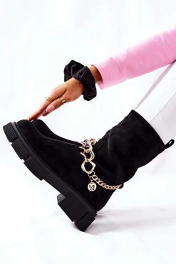 Zamszowe Botki Workery Czarne Hellio