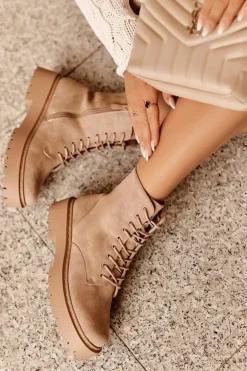 Zamszowe Botki Workery Damskie Beżowe Dearia