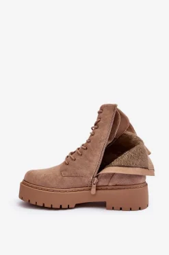 Zamszowe Botki Workery Damskie Beżowe Dearia