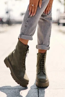 Zamszowe Botki Workery Damskie Zielone Dearia