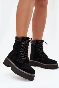 Zamszowe Botki Workery Damskie Sznurowane Big Star SS274791 Czarne