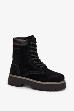 Zamszowe Botki Workery Damskie Sznurowane Big Star SS274791 Czarne