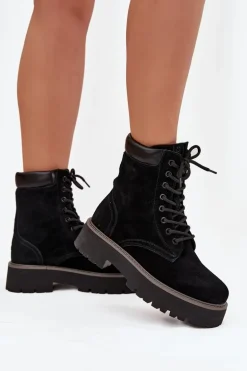 Zamszowe Botki Workery Damskie Sznurowane Big Star SS274791 Czarne