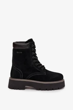 Zamszowe Botki Workery Damskie Sznurowane Big Star SS274791 Czarne