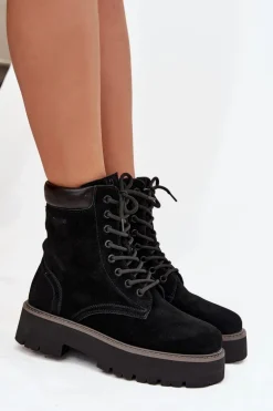 Zamszowe Botki Workery Damskie Sznurowane Big Star SS274791 Czarne