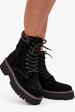 Zamszowe Botki Workery Damskie Sznurowane Big Star SS274791 Czarne