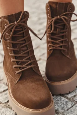 Zamszowe Botki Workery Damskie Sznurowane Big Star SS274792 Brązowe