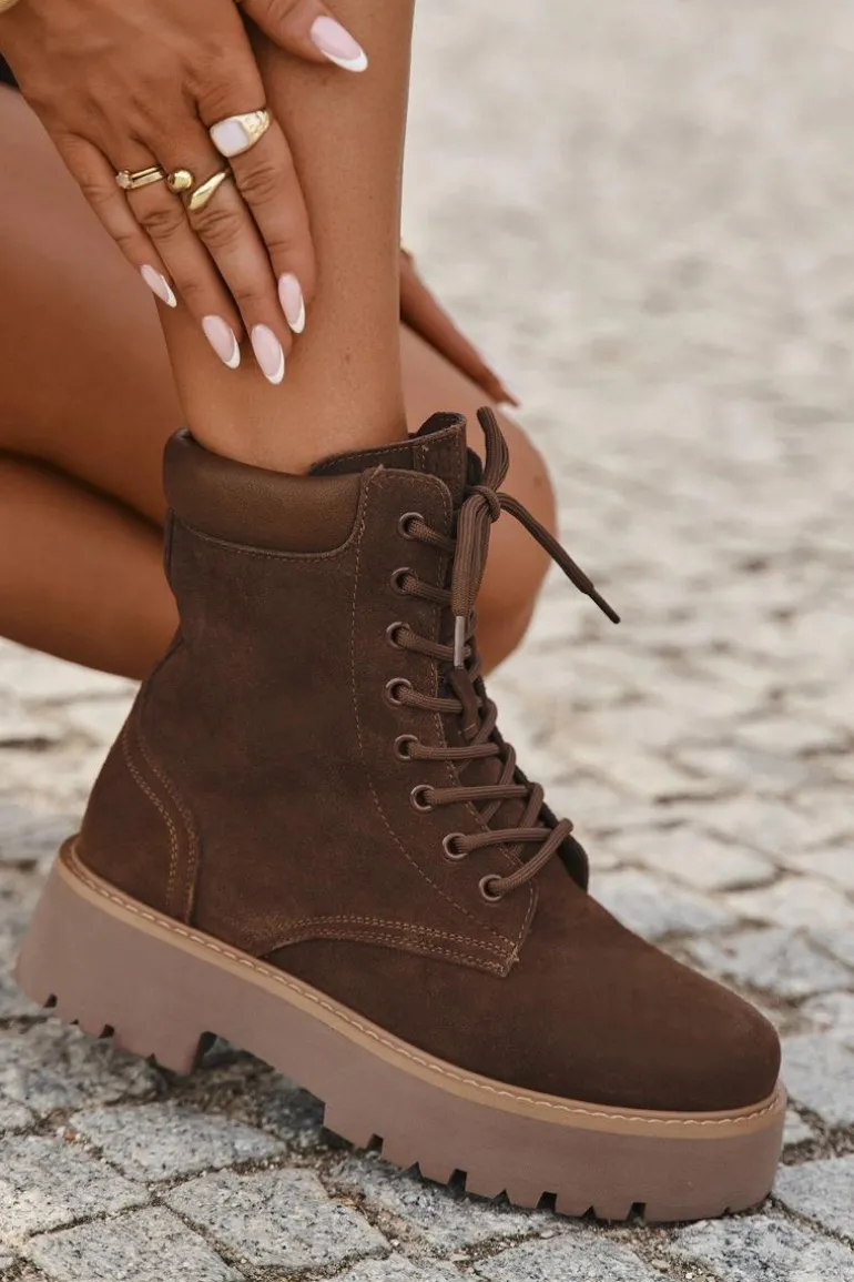 Zamszowe Botki Workery Damskie Sznurowane Big Star SS274792 Brązowe