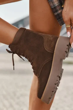 Zamszowe Botki Workery Damskie Sznurowane Big Star SS274792 Brązowe