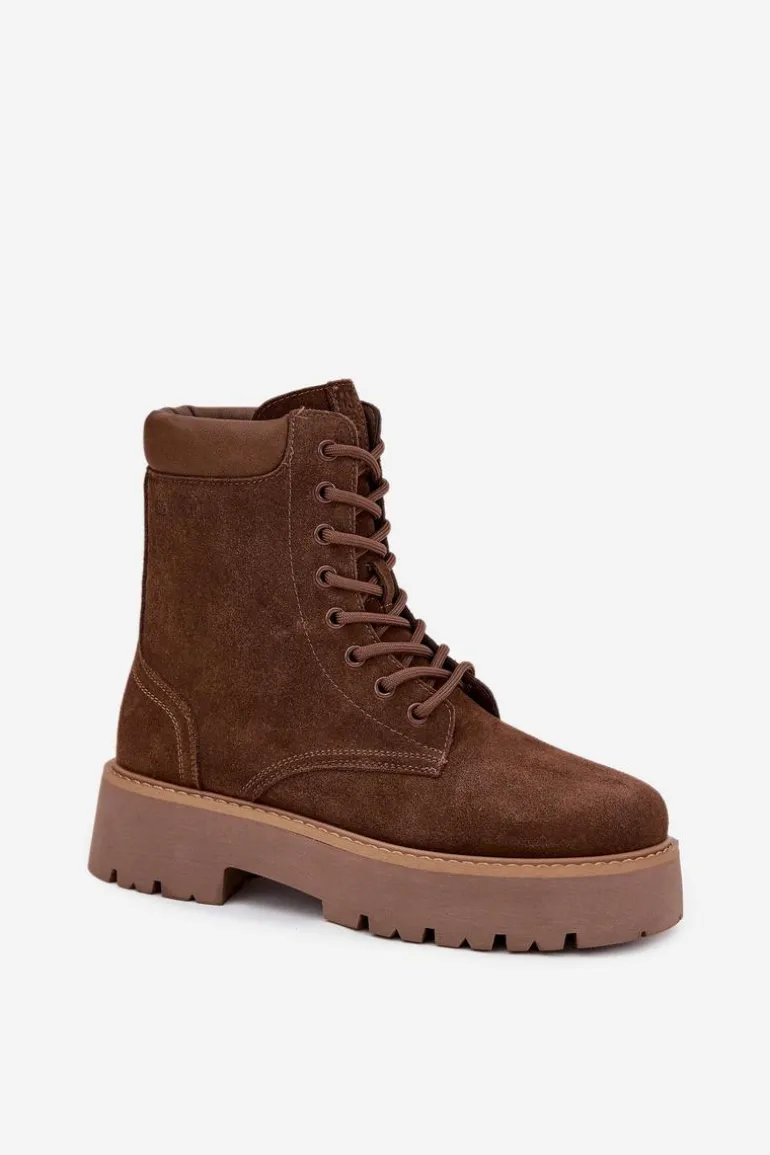 Zamszowe Botki Workery Damskie Sznurowane Big Star SS274792 Brązowe