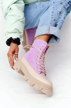 Zamszowe Botki Workery Lewski Shoes 3007-0 Fioletowe